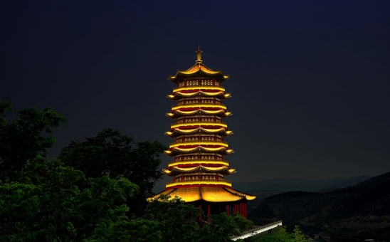 仿古八角塔夜景照明设计