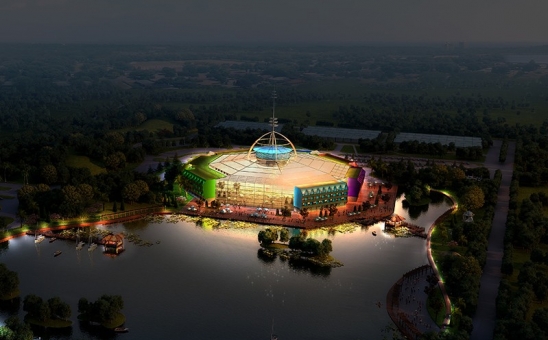 鸟瞰体育馆夜景亮化效果图